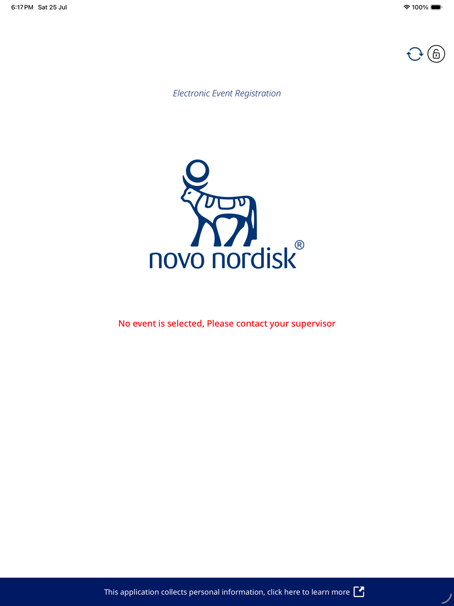 NovoEvents home screen showing the Electronic Event Registration title and Novo Nordisk logo